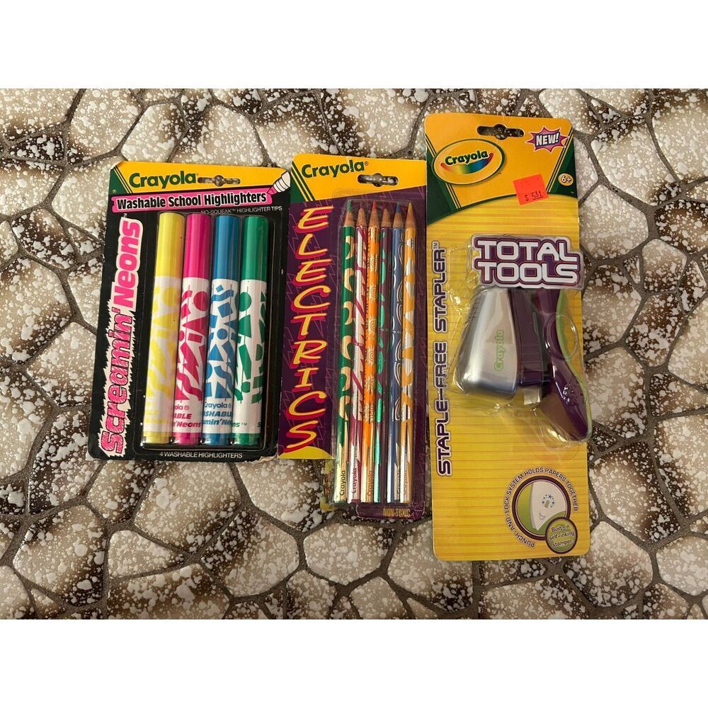 Vtg Crayola Total Tool Staple Binney Smith Electric Pencil Screamin' Markers Lot